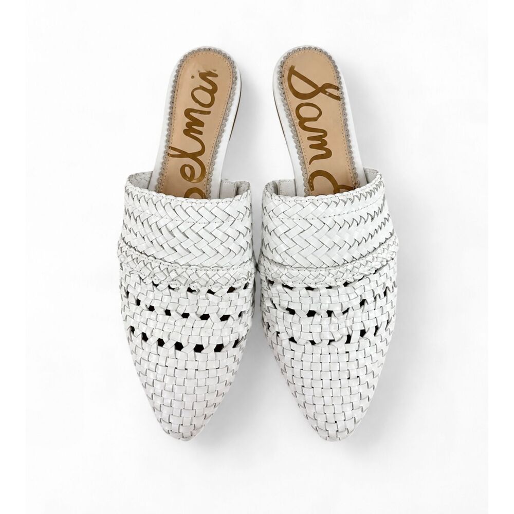 Sam Edelman Natalya White Woven Leather Mules Flats Womens Size 6.5
